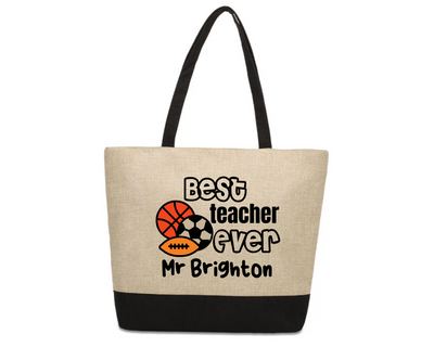 custom best teacher ever linen gift bag