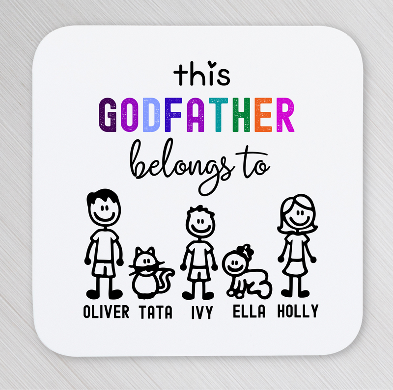 Coaster with stick figure family and text &
