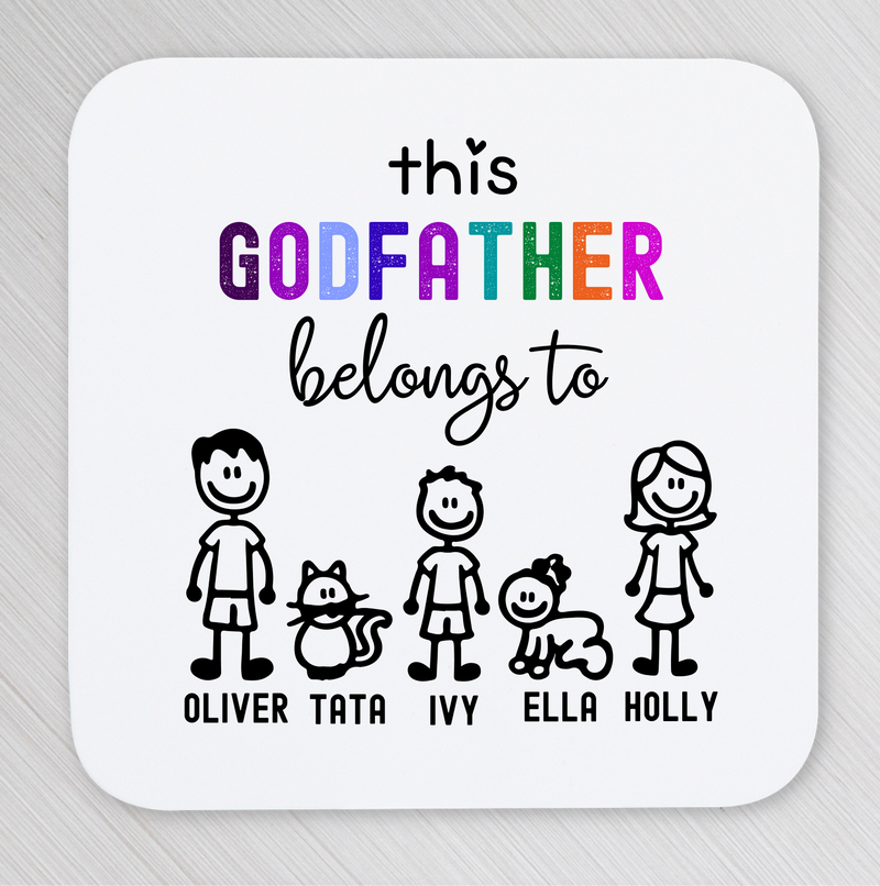 Coaster with stick figure family and text &