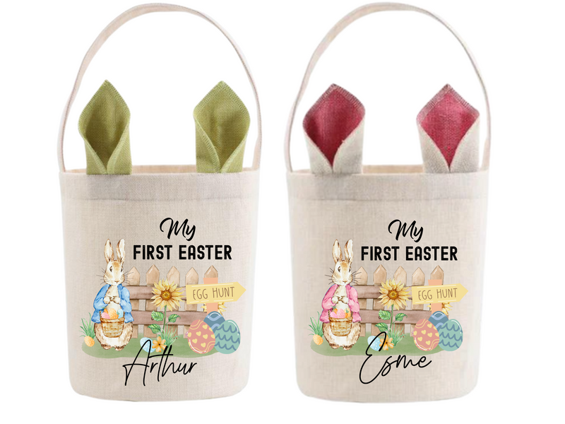 Personalised First Easter Egg Hunt Linen Basket