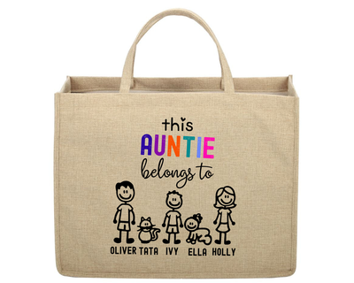 Personalised Linen Jute Bag for Aunty
