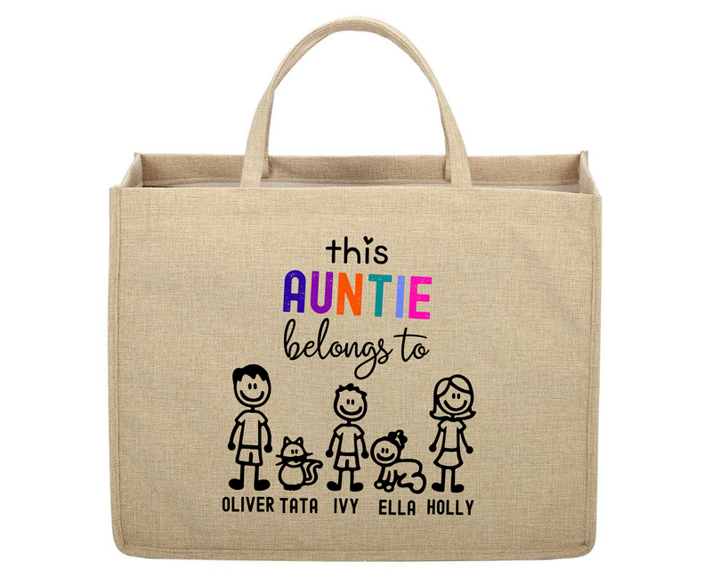 Personalised Linen Jute Bag for Aunty