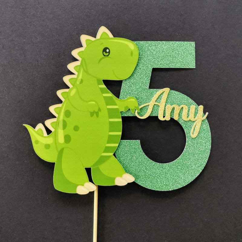 Green dinosaur cake topper
