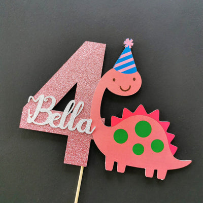 Personalised Pink Dinosaur Cake topper