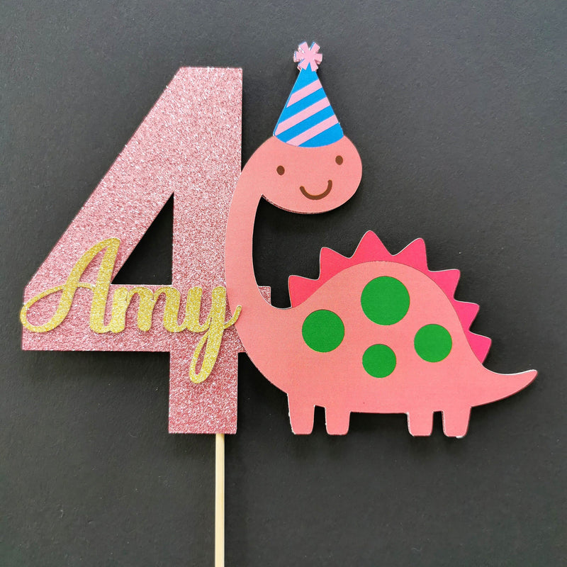 Personalised Pink Dinosaur Cake topper