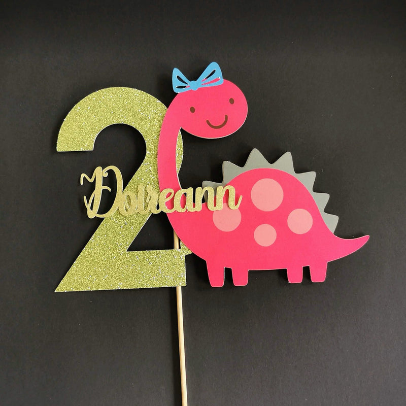 Personalised Pink Dinosaur Cake topper