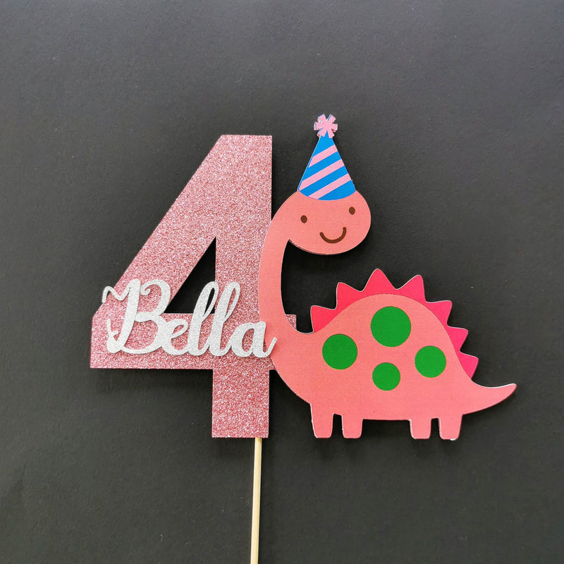 Personalised Pink Dinosaur Cake topper