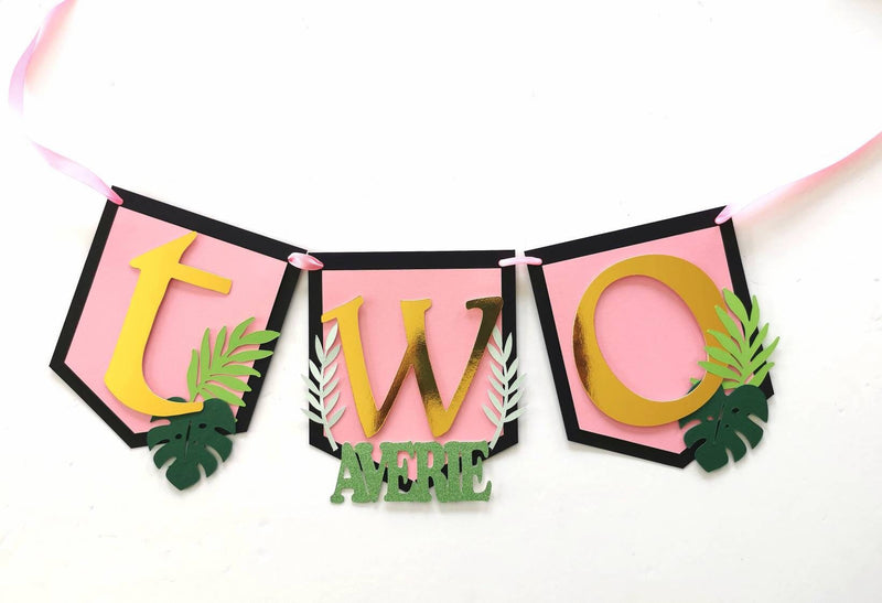 pink two wild birthday highchair banner 