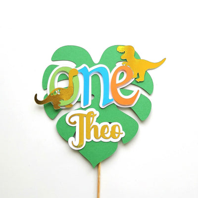 Personalised Leaf & Dinosaurs Cake topper