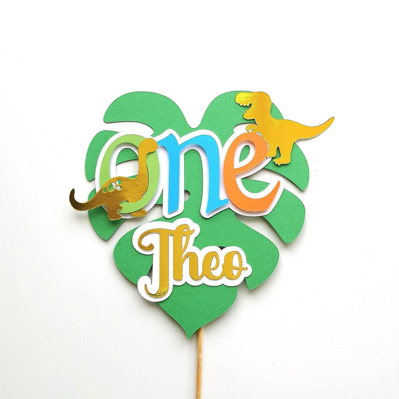 Personalised Leaf & Dinosaurs Cake topper
