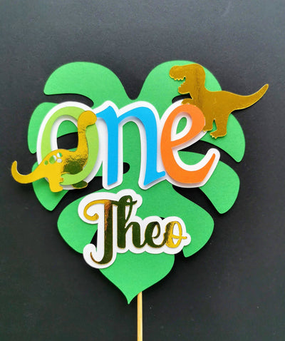 Personalised Leaf & Dinosaurs Cake topper