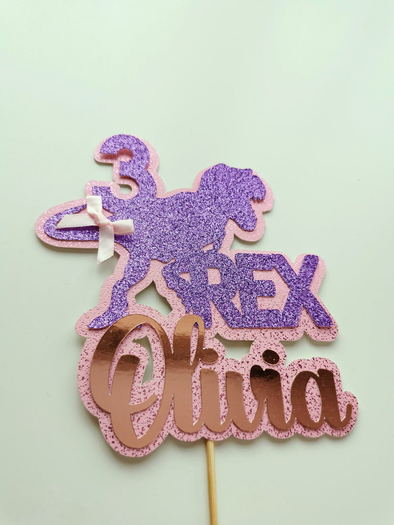 Personalised 3-Rex Dinosaur Cake topper